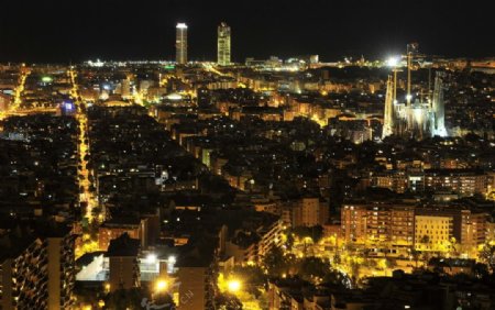 巴塞罗那都市夜景图片