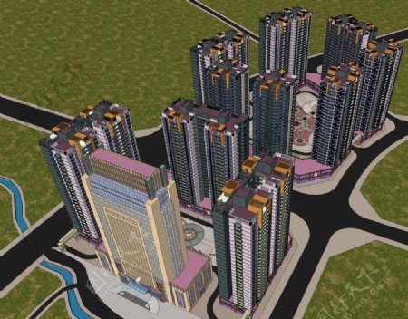 高层住宅小区skp模型图片
