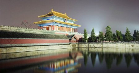 北京故宫外围黄昏景色图片