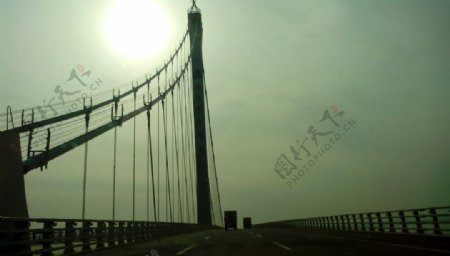 夕阳胶州湾大桥图片