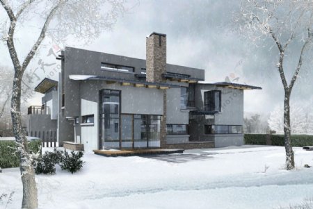 别墅雪景景观图片