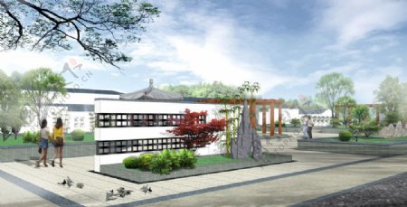 新中式入口广场景观图片