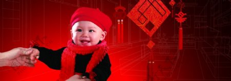 喜庆小孩中国节中国红图片