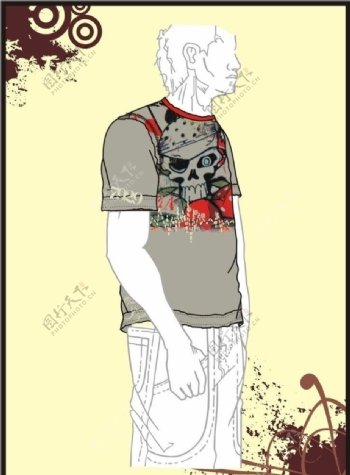 男装Tshirt印花设计骷髅头巾图片