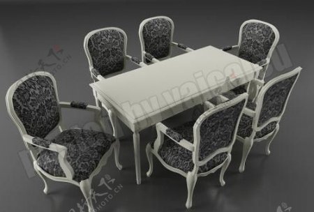 古典餐桌椅3d模型素材图片
