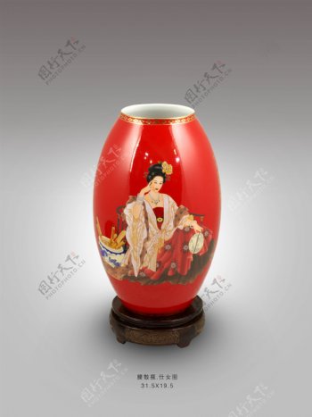 红瓷花瓶系列腰鼓瓶图片