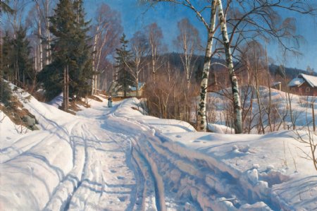 蒙森德风景油画雪景图片