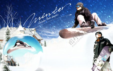 滑雪少年广告素材图片