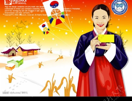失量卡通韩国女孩图片