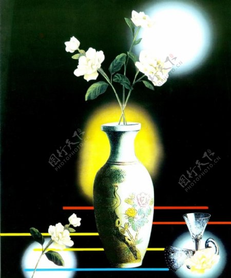 花卉花瓶插画图片