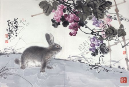 写意国画兔子图片