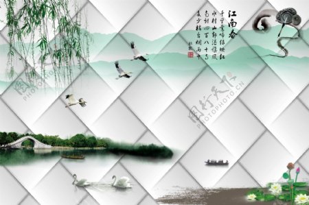 江南春中国风软包背景墙图片
