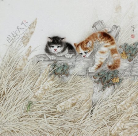 李俊才工笔画猫趣图图片