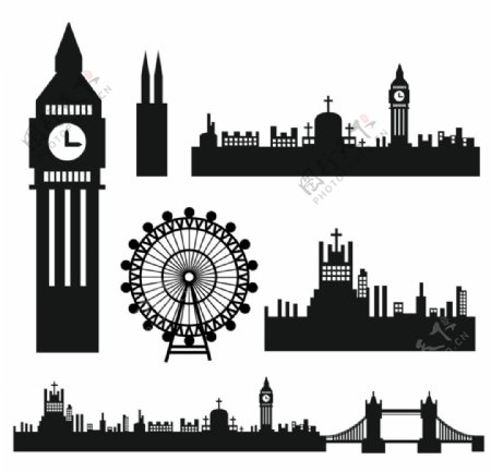 6款伦敦著名建筑剪影矢量素材图片