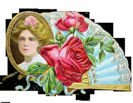 复古玫瑰折扇图片