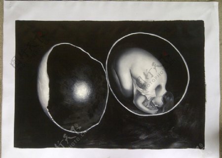 蛋壳里少女与骷髅图片