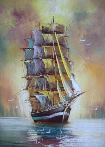 油画帆船图片
