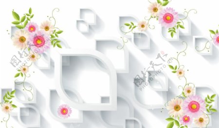 3D菊花背景墙图片