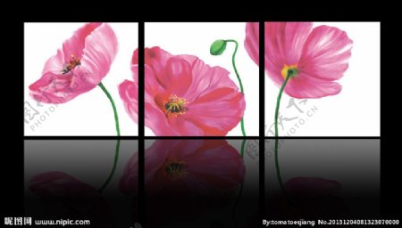 手绘花朵三联画图片