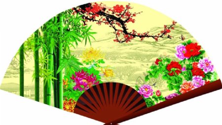 梅兰竹菊扇形图片