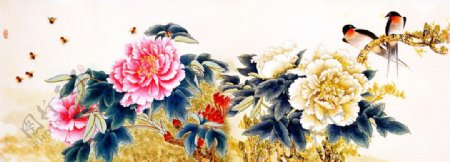 高清国画花鸟牡丹喜鹊图图片