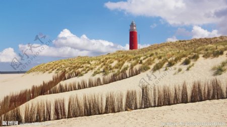 沙滩灯塔图片