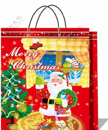 圣诞老人圣诞树橱窗礼品袋展开图图片