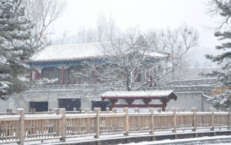 避暑山庄城门楼雪景图片