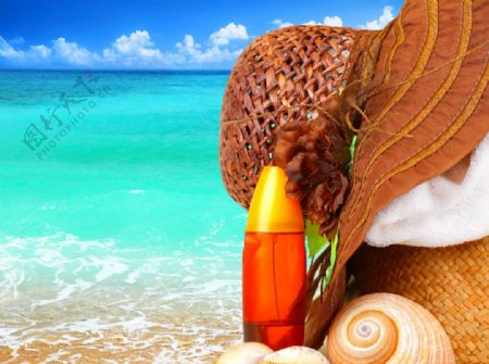 夏日沙滩海滩海螺和女士用品图片