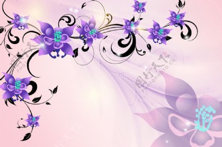 紫色花纹背景墙图片