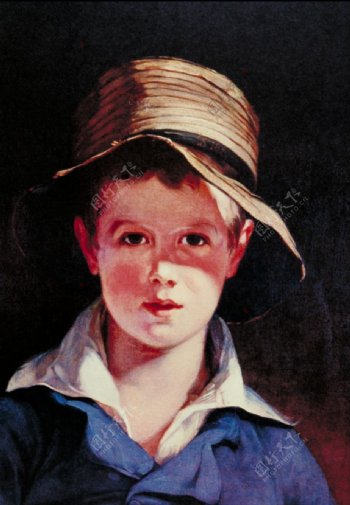 油画戴帽子的小男孩图片