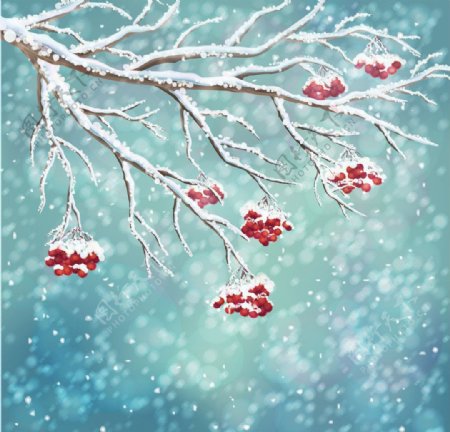 手绘树木雪景图片