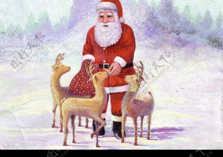 纯手绘圣诞老人与鹿图片