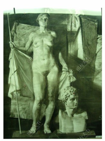 俄罗斯美术作品精品素描女人体站姿全身像图片
