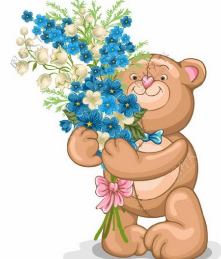 可爱小熊鲜花卡片图片