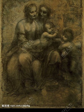 達文西聖母子聖安娜和施洗者約翰图片