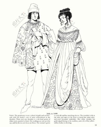 西方文艺复兴时期传统服饰色彩插图图片