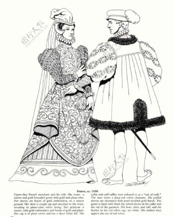 西方文艺复兴时期传统服饰色彩插图图片