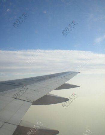空中飞机机翼图片