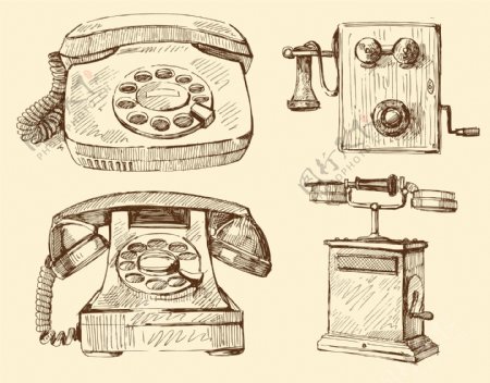 手绘古代电话矢量图片