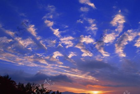天空云彩夕阳大地背景图片