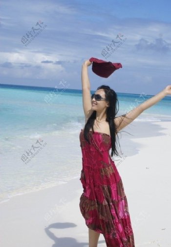 白静马尔代夫海边写真图片