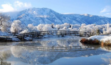 雪后湖水风景图片