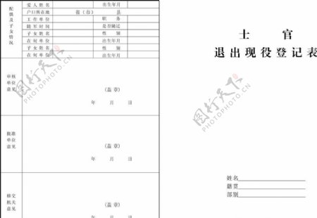 士官退出现役登记表图片