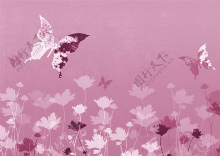 淡粉花朵蝴蝶背景图片