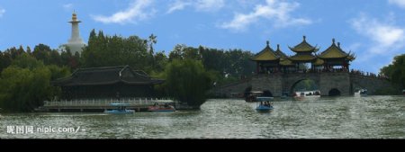 瘦西湖五亭桥与白塔图片
