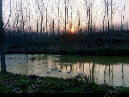 落日小河边图片