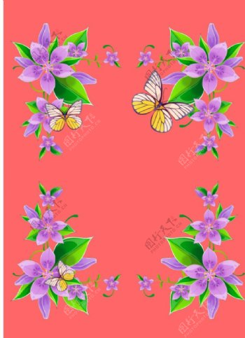 花朵紫花绿叶蝴蝶背景图片