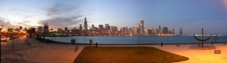 芝加哥黄昏夕照美景图片