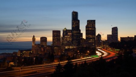西雅图日落时城市美景图片
